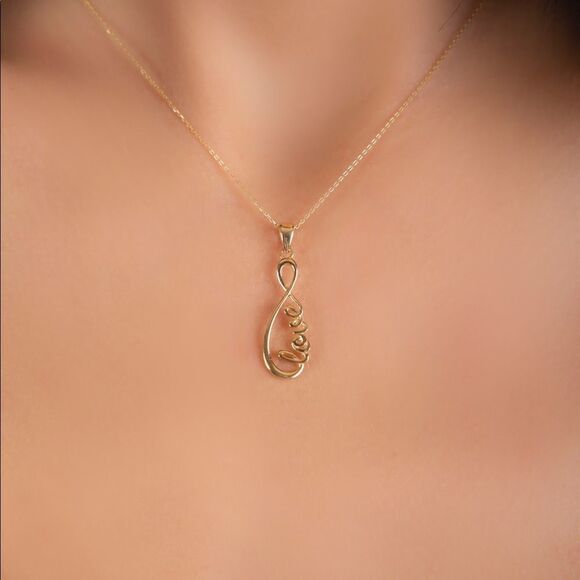 Infinity love 14k solid gold pendant perfect gift real gold infinity love charm - Picture 1 of 4